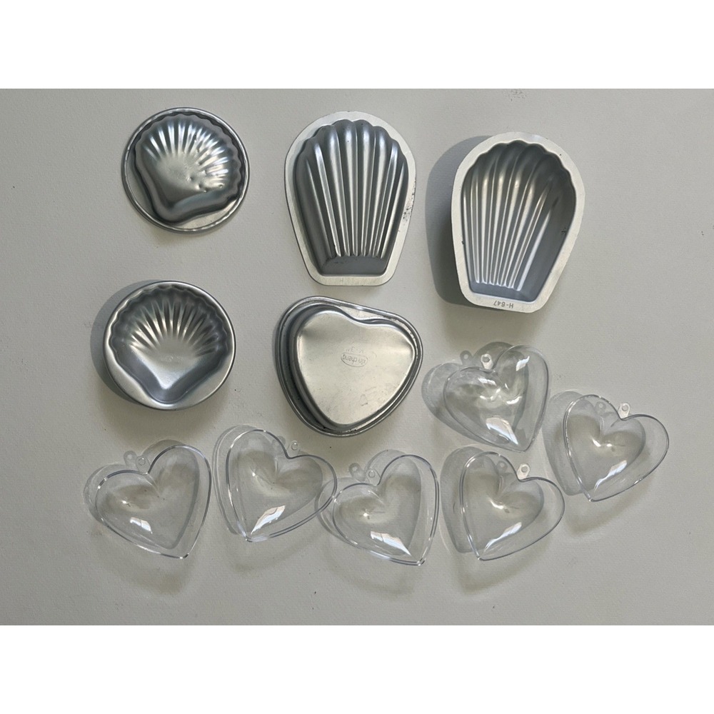 Soap Making Molds DIY Crafts 5 Metal, Shells 3 Plastic Hearts Bath Bombs